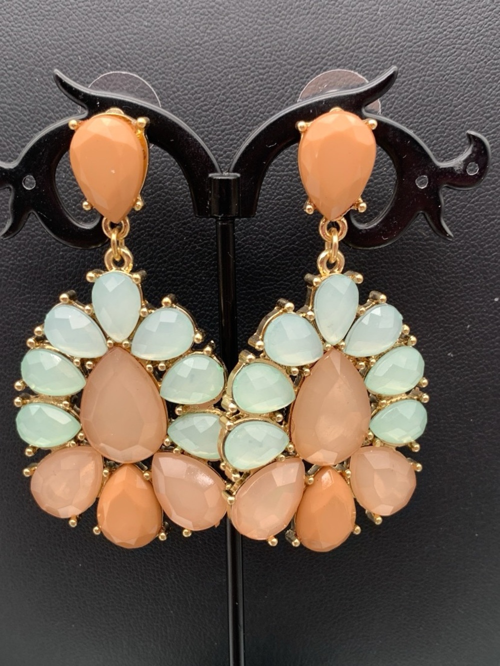Gold-Tone Peach and Mint Teardrop Statement pierced Earrings